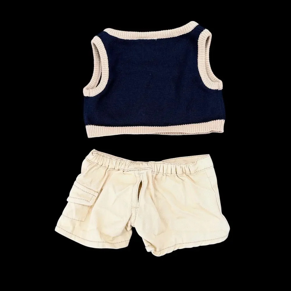 Build-A-Bear Workshop Argyle Sweater Vest Khaki Cargo Shorts Outfit 2 Pc